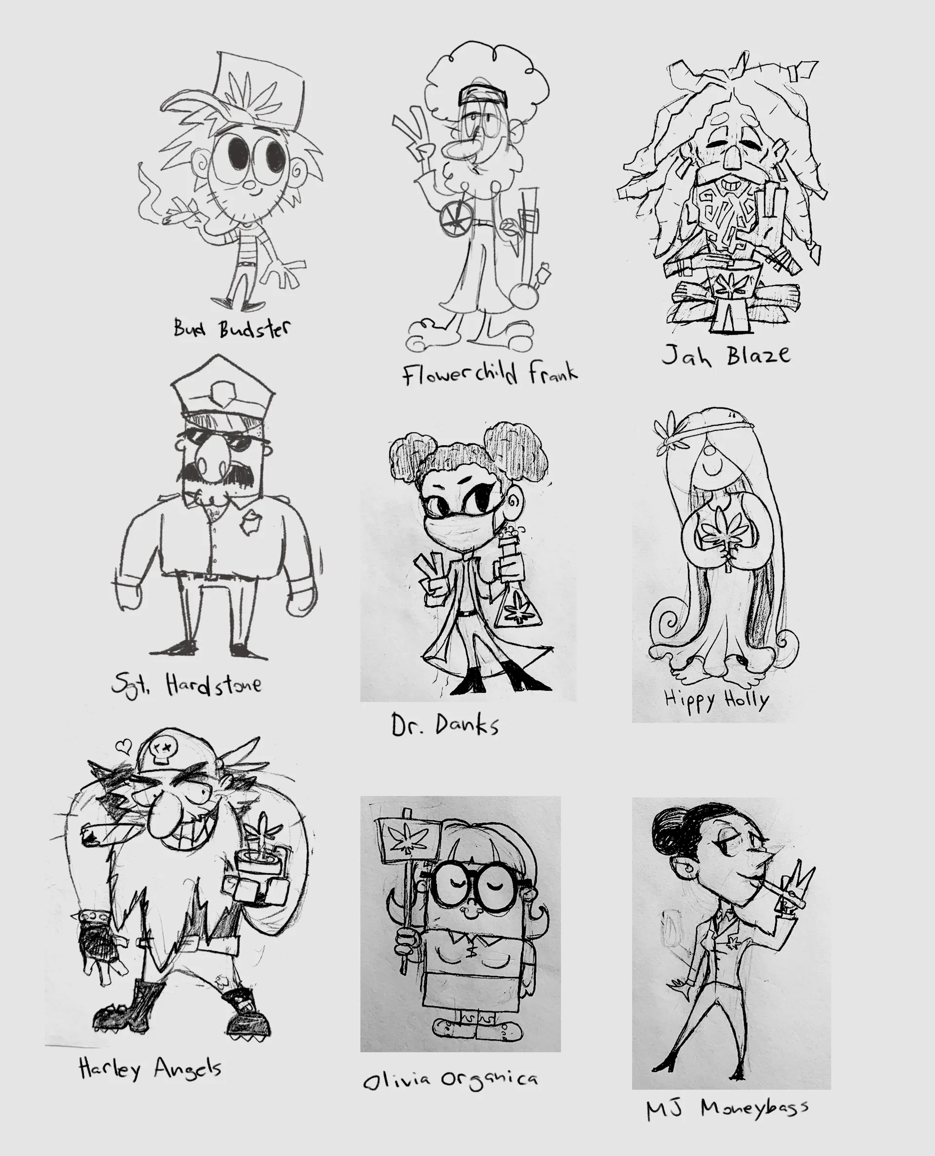 Marijuana Bowl Characters' Pencil Sketch